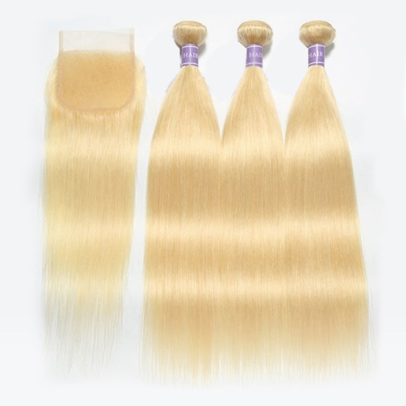 3 Bundle 613 Sleek Blonde Straight + 4x4 Closure